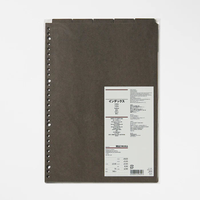 Binder Index - Dark Grey (5 Piece Set) ( A4 30 Rings )