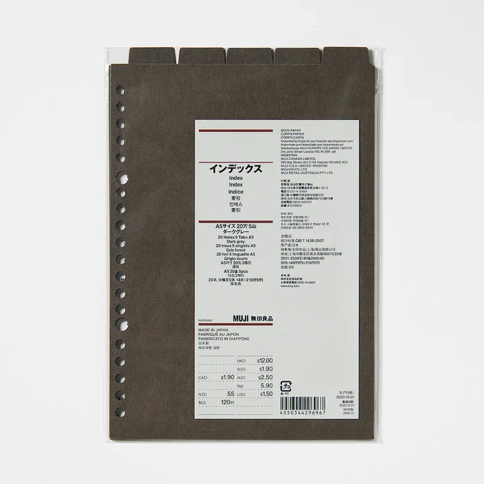 Binder Index - Dark Grey (5 Piece Set) ( A5 20 Rings )