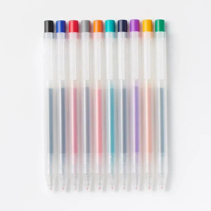 Smooth Gel Ink Ballpoint Knock Pen 10 Colour Set 0.5 mm